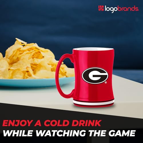 Image of Logo Brands NCAA Gerogia Bulldogs 14 oz Relief Coffee Mug - Officially Licensed Mug, Sculpted 3D Logo and Team Colors - Comfortable Handle and Glossy Finish for College Sports Fans