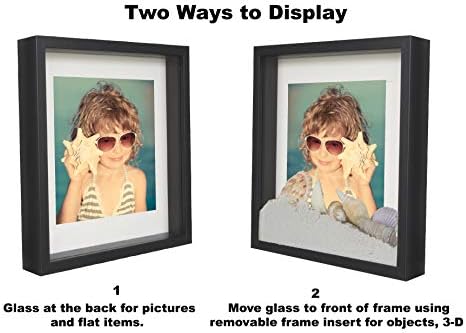 BD ART 9x9 (23 x 23 x 4.7 cm) Black Shadow Box 3D Square Picture Frame with Mat for 5x5 inch Photo, Glass Front
