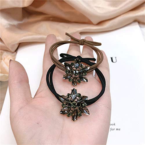 Xiwstar 2Pcs Elegant Crystal Flower Hair Ties Bands Elastic Rhinestone Heabdands Scrunchies Ponytail Holder For Women Girls #TOP2