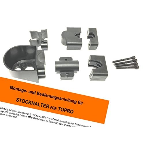 MPB® Stockhalter komplett für Topro-Rollatoren, Klemme und Becher, passend für die Modelle Troja, Ecco, Olympos und 2G,