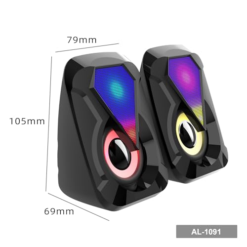 Caixas de Som RGB para PC, Alto-falantes 2.0 Estéreo com Iluminação LED, Preto (AL-1091)