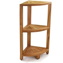 AquaTeak 12" Kai-Petite Teak Corner Shelf Stand - Shower Stand with 3 Tier Shelf for Bathroom - Durable Water Resistant Shower Organizer - Space-Saving Storage Shelves with Anti-Slip Feet