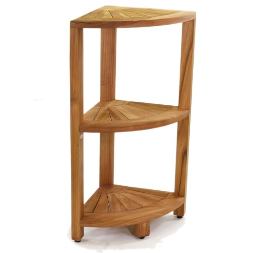 AquaTeak 12 Kai-Petite Teak Corner Shelf Stand - Shower Stand with 3 Tier Shelf for Bathroom - Durable Water Resistant Shower Organizer - Space-Saving Storage Shelves with Anti-Slip Feet