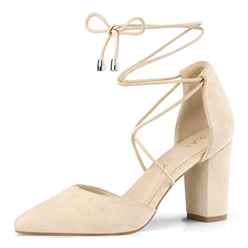 Image of Allegra K Women's Pointed Toe Chunky Heels Lace Up Sandals Pumps