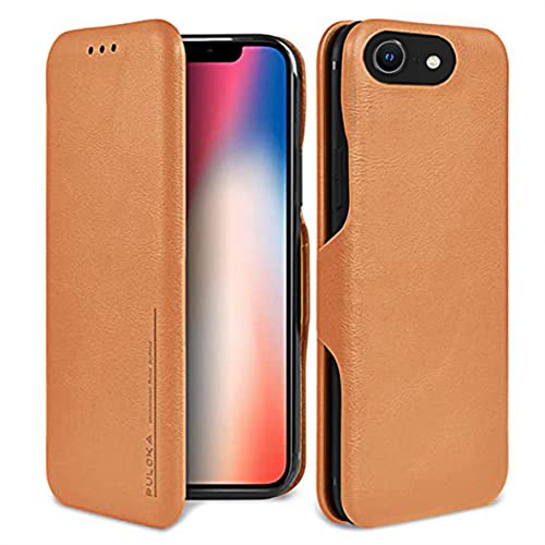 Image of PULOKA iPhone SE /7 /8 PU Leather Slim Flip Case Cover with Card Holder Compatible with iPhone SE /iPhone 7 / iPhone 8 (TAN)