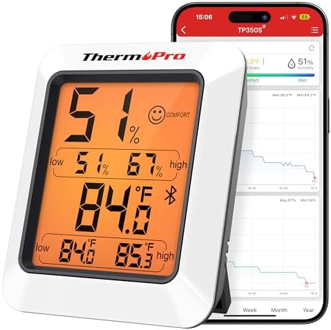 Top 5 Greenhouse Thermometers and Humidity Sensors You Didn't Know You Needed 1 ThermoPro Hygrometer Thermometer for House TP350, Bluetooth Room Indoor Greenhouse Thermometer Monitor Up to 260FT, Backlit Humidity Meter Temperature Sensor with 2-Year Data Export