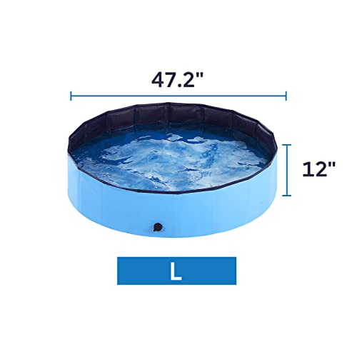 Foldable Kiddie Pool Hard Plastic Kids Pool, 47.2" X 12", Portable Pvc Dog Swimming Pool, Indoor & Outdoor Collapsible Pet Pool Bath Tub For Dogs, Cats And Kids - Large & Blue #TOP2