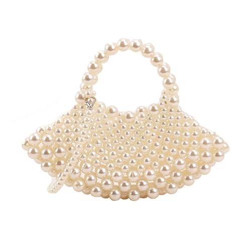 Image of Cute White Pearl Clutch Purse Bag For Women Evening Handbags Small Crossbody Handle Beaded Purses