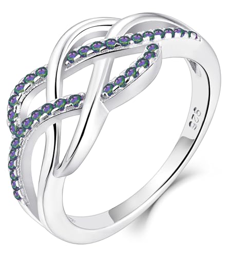 YL Celtic Knot Rings 925 Sterling Silver Twisted Knot Ring Created Alexandrite Infinity Statement Jewelry for Women-size7