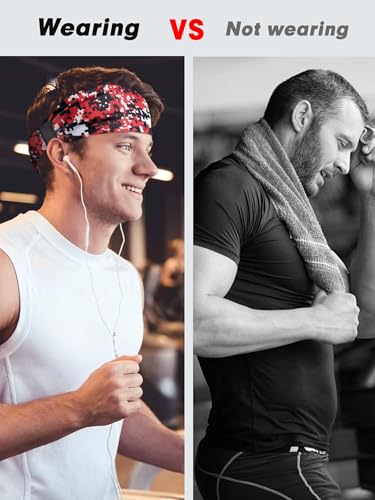 Image of AWUMBUK Sports Headbands for Men, Sweat Bands Headbands Men Absorbent Head Band Stretchy Sweatbands 5 Pack Hair Band Workout Football Running Cycling Fitness (Dark Blue)