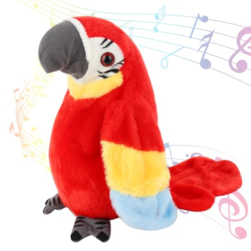 FENGQ Juguete de Peluche de Loro Parlante, Juguetes de Loro Parlante para Niños, Juguete de Felpa Electrónico con Función de Grabación, Canta Reproducción Juguete para Niños (Rojo)