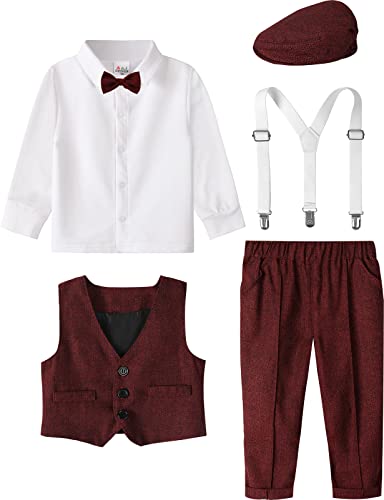 A&J Design Baby Suits For Boys Toddler Gentleman Christmas Dress Outfits Pants With Driver Hat 18-24 Months Red #TOP3