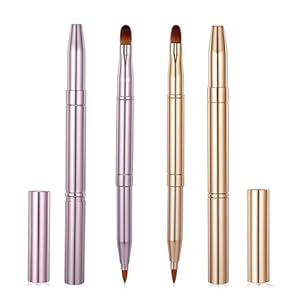 Qianyu 4 Pcs Double-Ended Retractable Lip Brush for Lipstick Lip Gloss Double-Ended Gold Lipstick Makeup Brushes for Travel Lightweight Handbag Ready Applicator Handbag Ready Christmas Gifts