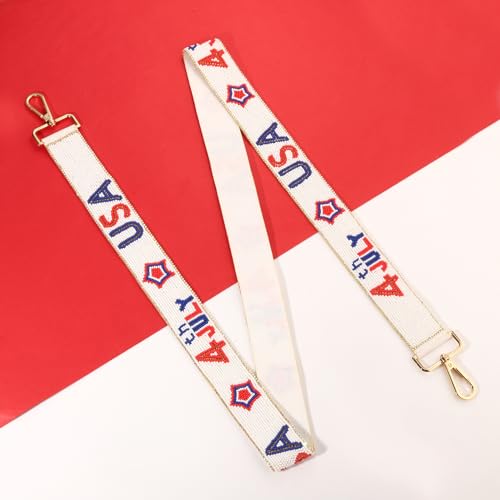 Image of Beaded 4th of July Purse Strap USA Purse Strap Replacement Red White and Blue Patriotic Crossbody Shoulder Bag Straps 4th of July Outfits (Style I)