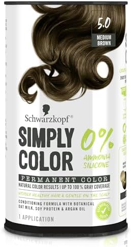 Schwarzkopf Simply Color Permanent Hair Dye, 5.0 Medium Brown, Long-Lasting with Nourishing Ingredients, No Ammonia or Silicone, All Hair Types
