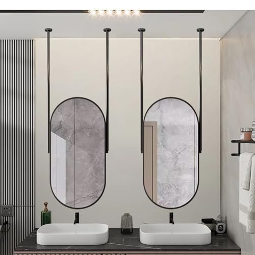 Miroir de salle de bain flottant ovale ou circulaire suspendu au plafond en métal