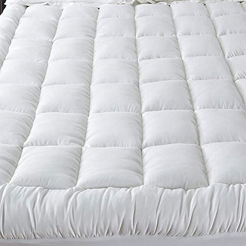 Mattress Topper California King Size 72X84 Inches Back Pain Relief Plush Down Alternative Quilted Fitted Skirt Protector Mattress Pad Reviver Enhancer (Microfiber, Cal King 72X84 Inches) #TOP2