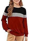 blibean Tween Girls Long Sleeve Sweatshirt Teen Girl Fall Sweaters Shirts Tops Big Kids Tunic Patchwork Tees Clothes Fashion Pullover Blouses Size 8-9 Years Old Red