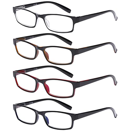 DOOViC Blue Light Blocking Reading Glasses 4 Pack Anti Eyestrain Stylish Classic Style Quality Computer Readers for Men Women 2.75 Strength