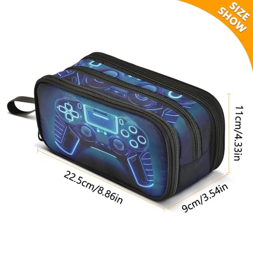 Image of Blue Glowing Game Controller Pencil Case Large Capacity Pencil Pouch Boys Girls 3 Compartment Pen Bag School Office Stationery Organizer