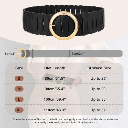 WHIPPY Wide Belts for Women with Fashion Round Gold Buckle Vintage Ladies Braided Wide Waist Belts for Dresses Coats4