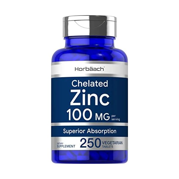 Chelated-Zinc-Supplement-100mg-250-Tablets-High-Potency-Superior-Absorption-Vegetarian-Non-GMO-Gluten-Free-by-Horbaach Chelated Zinc Supplement 100mg | 250 Tablets | High Potency & Superior Absorption | Vegetarian, Non-GMO, Gluten Free | by Horbaach