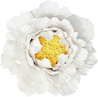 IMIKEYA Ceramic Flower 3D Ceramic Wall Sculpture White Peony Flower Wall Art Sculptures for Bedroom Living Room Home Farmhouse Hallway Kitchen (L)