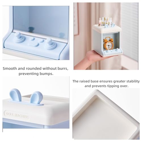 Image of Cosmetics Storage Box with Kawaii Stickers Makeup Organizer Bunny Pen Holder Cute Rabbit Ears Aesthetic Pencil Case (Blue+Random Pattern Stickers+4 Pieces of 3D Stickers)