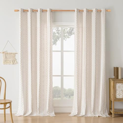 BGment Boho Curtains Leaf Floral Print Cottage Core Botanical Curtains for Living Room Light Filtering Curtain 96 Inch Long for Farmhouse Rustic, Each 52 Inch Wide, 2 Panels Set, Sand by BGment - Image 9