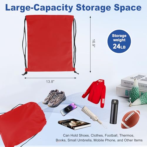 Image of 5-Pack Waterproof Drawstring Backpacks, Soccer-Texture Oxford Fabric, 16.9 inch x 13.8 inch, Lightweight 0.20 lb Each, No Eyelets, Gym & Marathon Gear Sacks(Red)