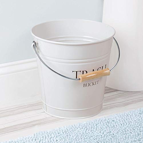 iDesign Metal Pail Trash Can for Bathroom, Bedroom, Home Office, Dorm, 10.75" x 10.75" x 10.5", White Finish with Vintage Black Lettering - Image 2