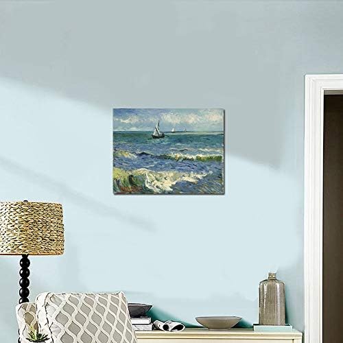 Wieco Art - Seascape at Saintes Maries by Vincent Van Gogh Oil Paintings Reproduction Classical Giclee Canvas Prints Artwork Ocean Pictures Paintings on Canvas Wall Art for Bedroom Home Decorations