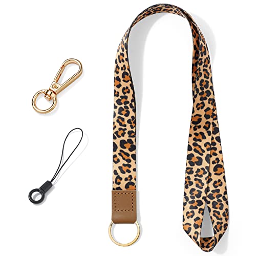 Vicloon Schlüsselband, Schlüsselband Lanyard, Lanyard für Schlüssel, mit 2 Zubehör, Doppelseitiger Druck, Halsriemen Schlüsselbund für Schlüssel, ID Badge Card Holder, Ausweishülle(Leopardenmuster)