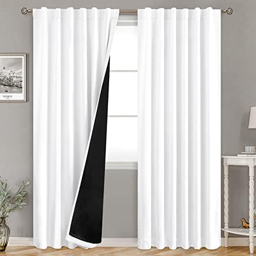 BGment Pure White 100% Blackout Curtains 84 Inches Long with Thermal Insulated Liner, Rod Pocket and Back Tab Double Layer Full Room Darkening Winter Curtains for Bedroom, 2 Panels, Each 52 x 84 Inch