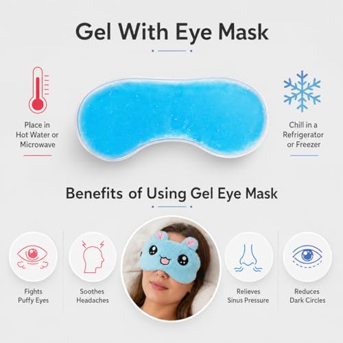 Image of Jenna Cute Gel Fur Sleeping Eye Shade Mask Cover for Insomnia, Meditation, Puffy Eyes and Dark Circles Kitty Blue
