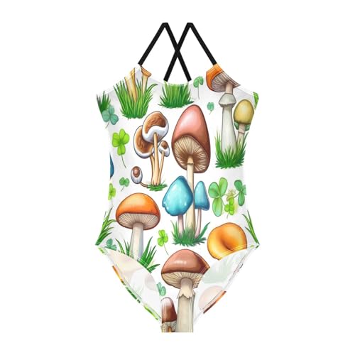 Colorful Mushrooms Girl Bathing Suits One Piece, Summer Beach Swimwear, 3-10