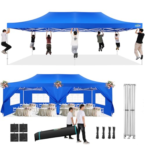 COBIZI 13x26 Pop Up Tent 13x26 Canopy with Sidewalls Heavy Duty Canopy Party Tent for Parties, Outdoor Wedding Large Event Tent Wind Waterproof UPF 50+ Ez Up in Garden Lawn with Roller Bag, Blue