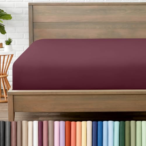 Bare Home Twin XL Fitted Sheet - 1800 Ultra-Soft (Twin XL, Burgundy) - image 1