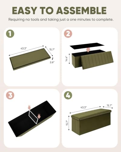 Image of B FSOBEIIALEO 43 inch Tufted Storage Ottoman Bench Storage Chest, Olive