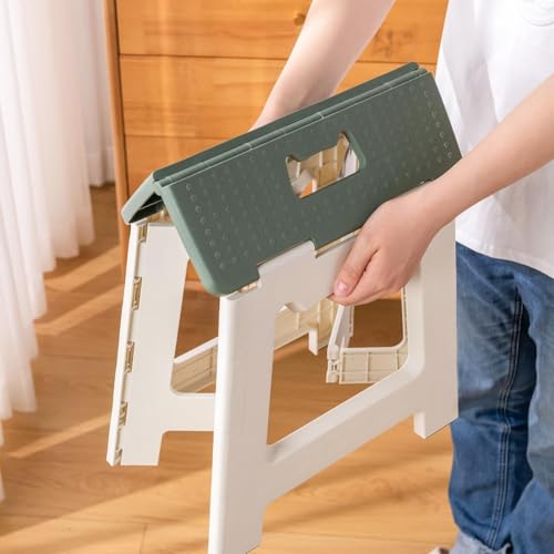 Image of 13 inch Folding Step Stool for Adults 330 lbs Capacity Non-Slip Step Stool with Handle Collapsible Foot Stools, Green Small Stepping Stool for Bathroom, Bedroom, Kitchen (Green)