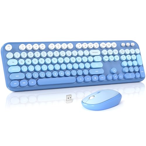 Image of Wireless Keyboard and Mouse Combo, MOWUX Colorful Computer Full Size 2.4G Plug and Play Wireless Typewriter Keyboard and Mouse Set for Computer, Desktop, PC (Blue Gradient)