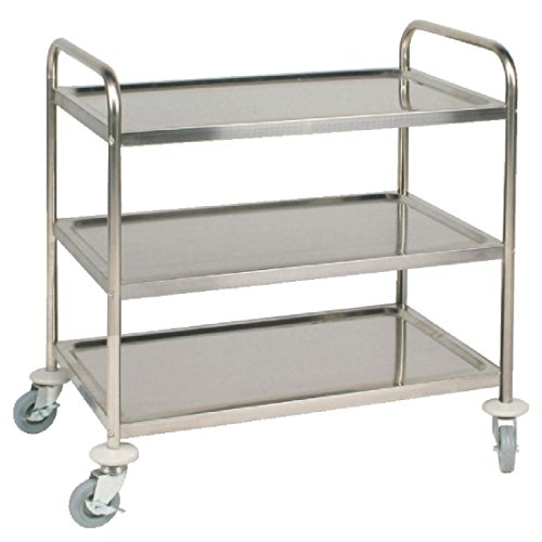 Vogue Chariot de Débarrassage en Acier Inoxydable 3 Niveaux, Dimensions : 930(H)x535(L)x855(P)mm, Capacité : 128 kg, Panneaux EVA Anti-Bruit, 4 Roulettes...