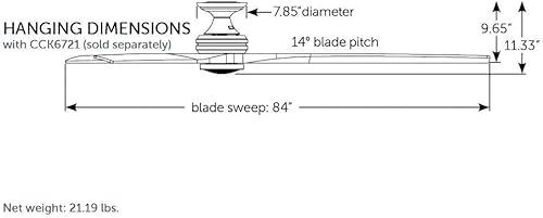 Miniatura 2 de Fanimation Fans FPD6721BGR-84WE-LK-F Spitfire - Ventilador de techo empotrado de 3 aspas con kit de luz, 21.08 pulgadas de alto y 84 pulgadas de