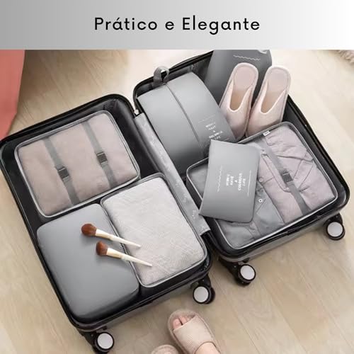 Kit 7 Organizadores de Mala, Bolsa Organizadora Viagem, Necessaire Mala, Organizador Bagagem (Preto)