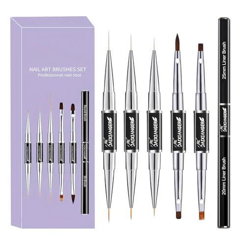 5 Pezzi Pennelli Nail Art Professionali Set, 10 Teste Doppia Estremità Pennelli Unghie Gel, Pennello per Unghie Acrilico, Per Decorazioni Unghie, per Disegnare Linee Fini Strumenti Manicure