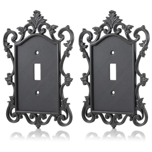 BrightRow 2 Pcs Gothic Light Switch Cover Black Wall Plate, Single Toggle 1