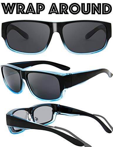 Image of The Fresh High Definition Polarized Wrap Around Shield Sunglasses for Glasses - Leather Eyeglasses Case