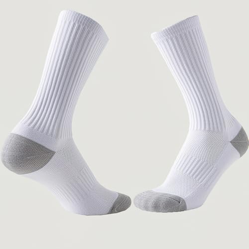 Men's Moisture-Wicking Towel-sole Mid-calf Socks, Black/White, Anti-Friction, 85% Polyester+15% Spandex, 1 Pair, One Size3