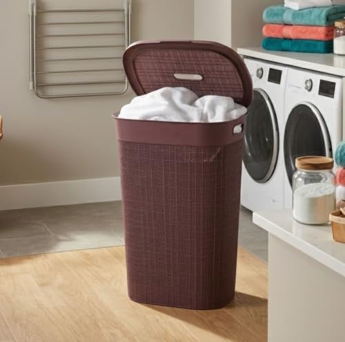 70 Ltr Plastic Big Laundry Basket for Clothes with Lid & Carry Ha...