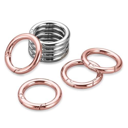Image of Gkeygo Key Ring Clip, 1 Inch Keychain Rings, 8 Pack Round Carabiner Clip for Keys, Buckle, Bags, Purses - Key Chain Hooks Replacement Keychains Lanyard DIY Crafts - Silver, Rose Gold